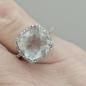 Cushion Green Amethyst and 1/10ctw Diamond Cocktail Ring Size 6